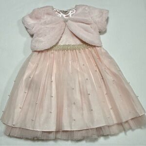 Couture Princess Girls 4 Embellished Pink Dress With Faux Fur Bolero - NWT